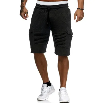 M-3XL Men Casual Cotton Patchwork Drawstring Bermuda Sports Shorts with Pockets