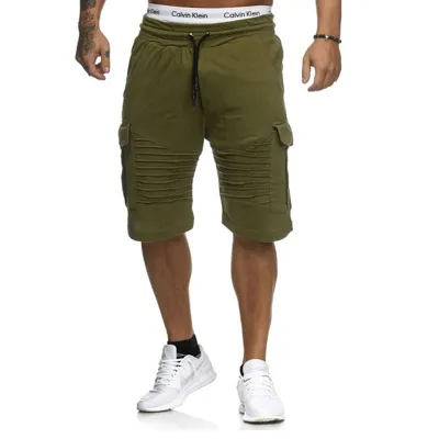 M-3XL Men Casual Cotton Patchwork Drawstring Bermuda Sports Shorts with Pockets