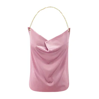 S-XL Women Sexy Backless Halterneck Solid Color Metal Chain Strap Tank Top