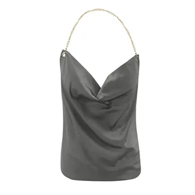 S-XL Women Sexy Backless Halterneck Solid Color Metal Chain Strap Tank Top