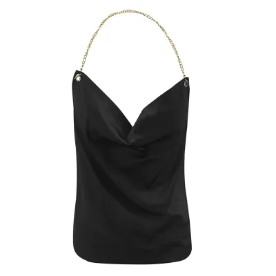 S-XL Women Sexy Backless Halterneck Solid Color Metal Chain Strap Tank Top