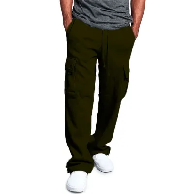 M-4XL Men Casual Pocket Elastic Waist Drawstring Sports Pants