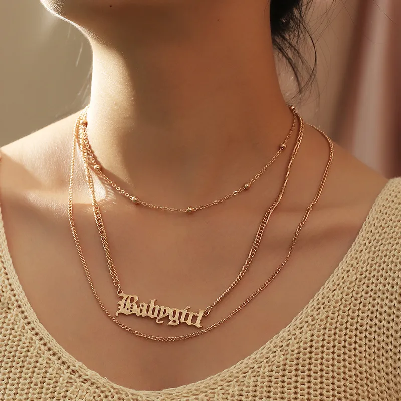 Women Simple Geometric Bead Multilayer Snake Chain Necklace
