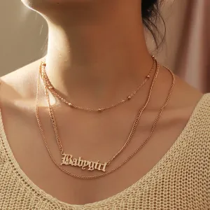 Women Simple Geometric Bead Multilayer Snake Chain Necklace