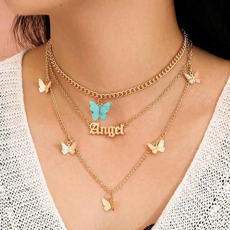 Women's Fashion Butterfly Pendant Multilayer Necklace