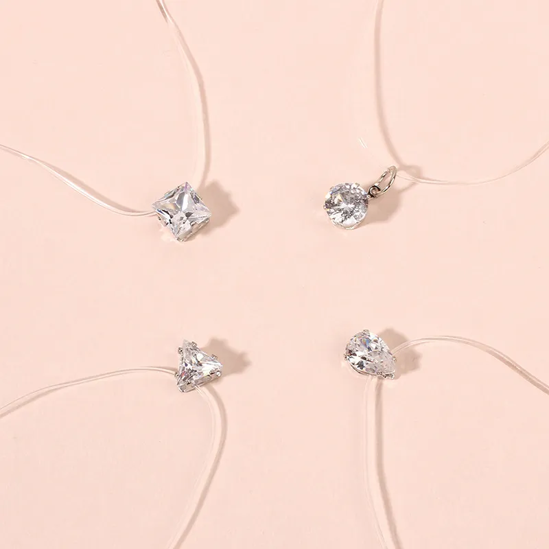 Women Simple Transparent Invisible Zircon Alloy Rhinestone Geometric Necklace