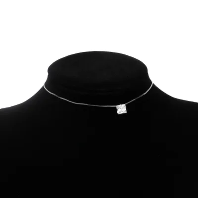 Women Simple Transparent Invisible Zircon Alloy Rhinestone Geometric Necklace