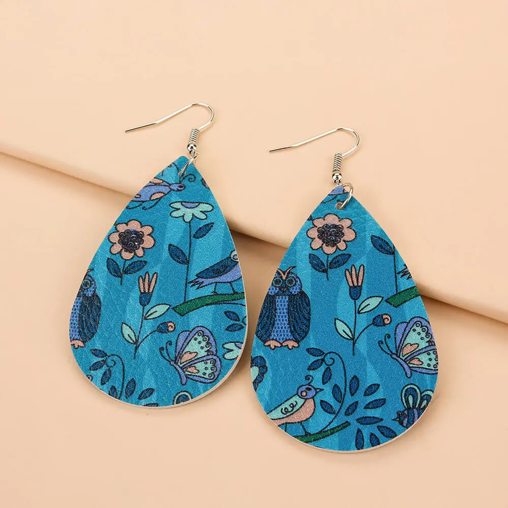Women Personalized Flower And Bird Pu Earrings