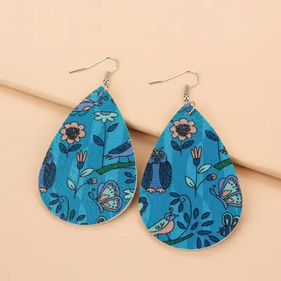 Women Personalized Flower And Bird Pu Earrings