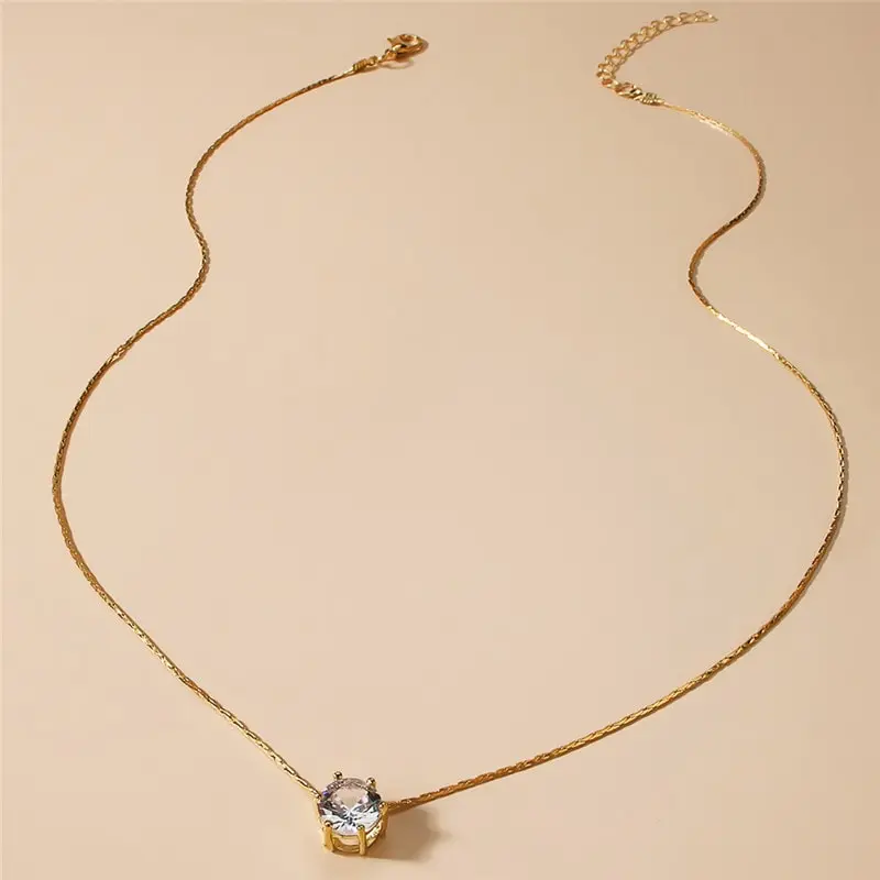 Women Temperament Rhinestone Decorate Geometric Alloy Box Chain Necklace