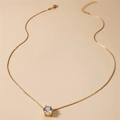 Women Temperament Rhinestone Decorate Geometric Alloy Box Chain Necklace