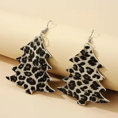 Women Christmas Leopard Printed Pendant Earrings