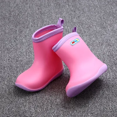 Cute Children Solid Color Non-slip Waterproof Cartoon Rain Boots PVC Unisex Mid-calf