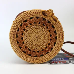 Ethnic Woven Rattan Hollow Round Crossbody Bag