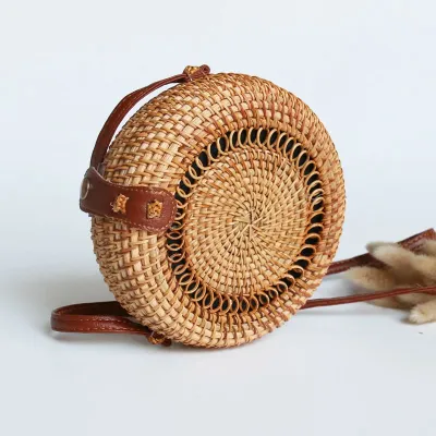 Round Woven Straw Hollow Crossbody Bags Flap Bag
