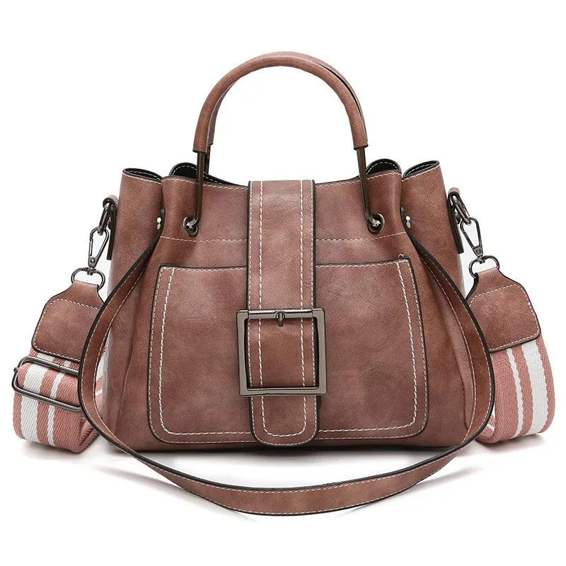 Large Capacity Vintage Belted Handle Tote PU Shoulder Bag