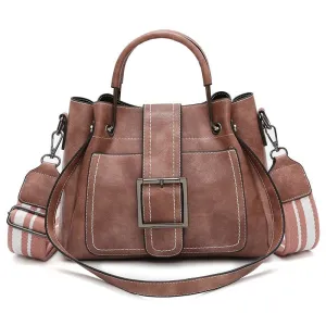 Large Capacity Vintage Belted Handle Tote PU Shoulder Bag