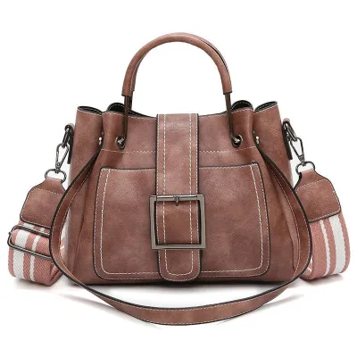 Large Capacity Vintage Belted Handle Tote PU Shoulder Bag