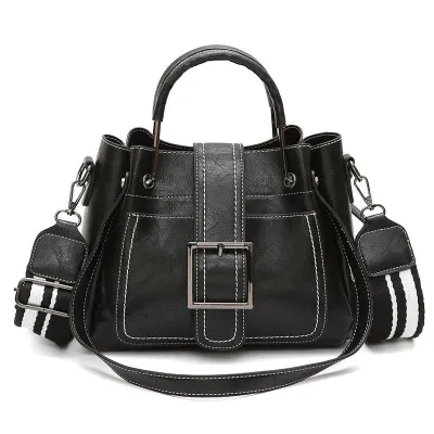 Large Capacity Vintage Belted Handle Tote PU Shoulder Bag