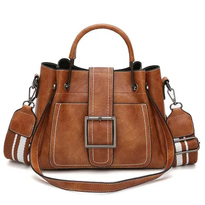 Large Capacity Vintage Belted Handle Tote PU Shoulder Bag