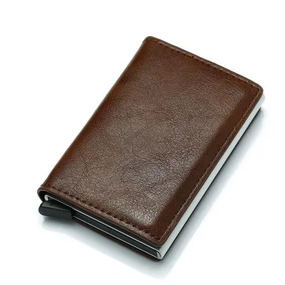 Retro Automatic Buckle Design PU Card Holder Wallet for Men