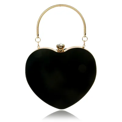 Fashion Heart Shaped Suede Velvet Metal Evening Bags Clutch Purse