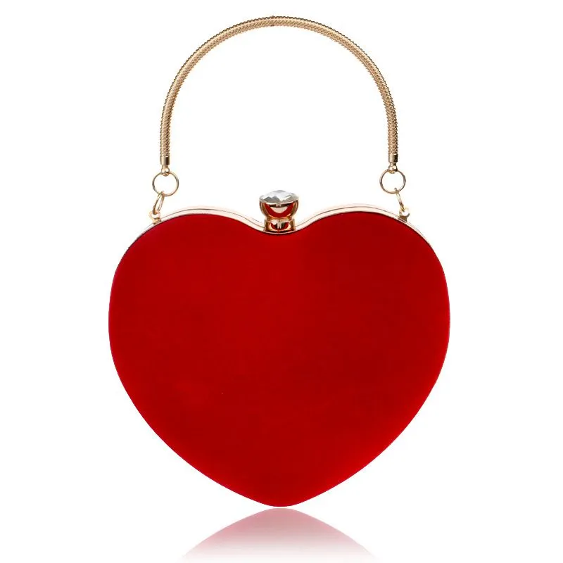 Fashion Heart Shaped Suede Velvet Metal Evening Bags Clutch Purse