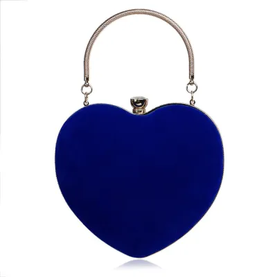 Fashion Heart Shaped Suede Velvet Metal Evening Bags Clutch Purse