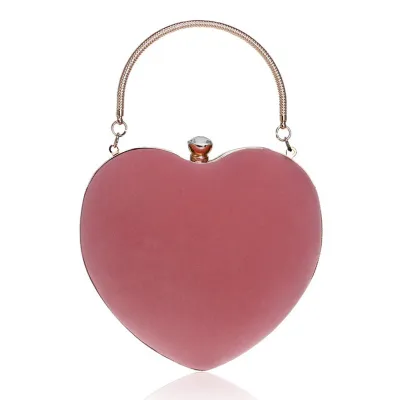Fashion Heart Shaped Suede Velvet Metal Evening Bags Clutch Purse