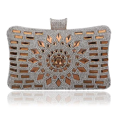 Luxurious Rhinestone Square Evening Clutch Bags Polyester Solid Color Party Mini Shoulder Bag