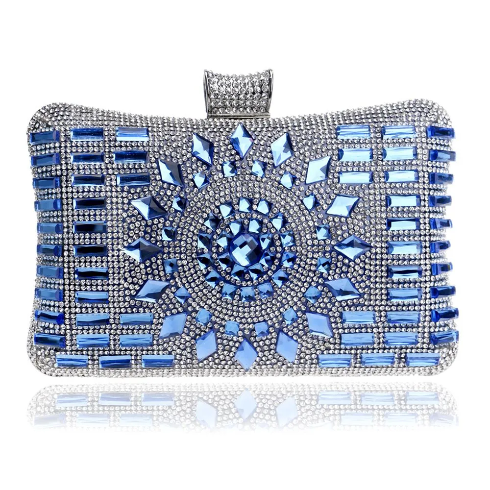 Luxurious Rhinestone Square Evening Clutch Bags Polyester Solid Color Party Mini Shoulder Bag