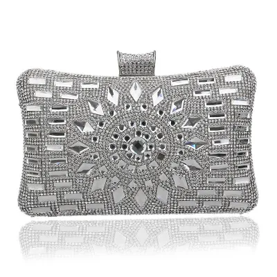 Luxurious Rhinestone Square Evening Clutch Bags Polyester Solid Color Party Mini Shoulder Bag