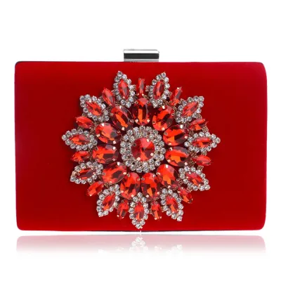 Flower Pattern Solid Color Rhinestone Clutch Evening Bag