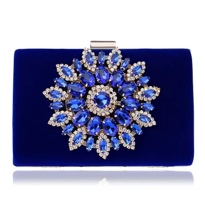 Flower Pattern Solid Color Rhinestone Clutch Evening Bag