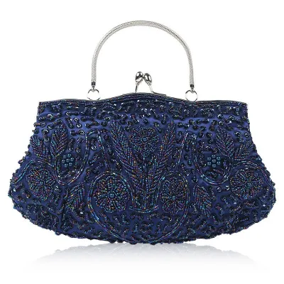 Retro Flower Pattern Handmade Beaded Evening Bags Clutch with Chain