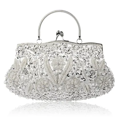 Retro Flower Pattern Handmade Beaded Evening Bags Clutch with Chain