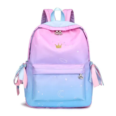 Schoolgirl Gradient Crown Decor Backpack Water Resistant Nylon College Style 20-35L