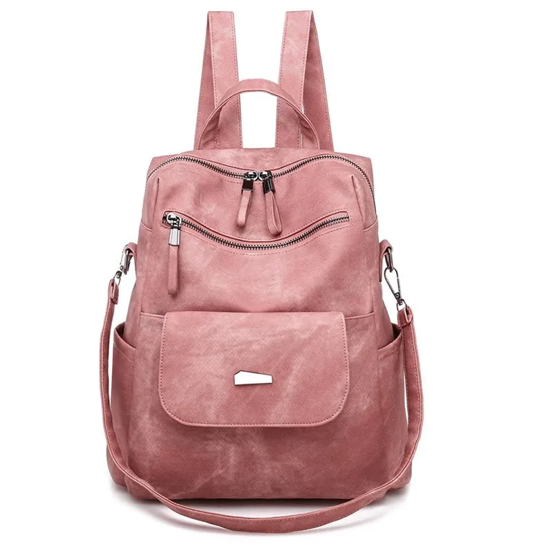 New Retro Large Capacity PU Leather Backpack for Women