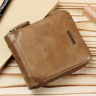 Casual Men PU Leather Zipper Clutch Wallet Multifunction Letter Pattern Horizontal Square