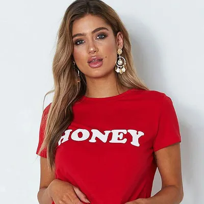 S-2XL Honey Letter Print Short Sleeve T-Shirts