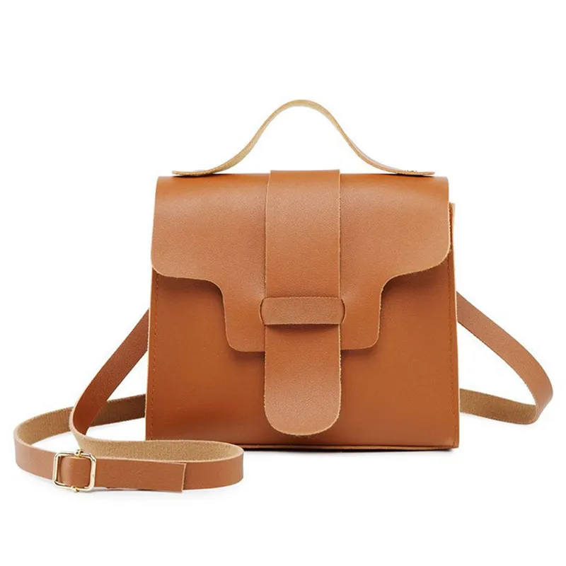 Fashion Simple Solid Color Belted Design PU Crossbody Bag for Women