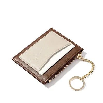 Simple Contrast Color Keychain Zipper Wallets PU Leather Solid