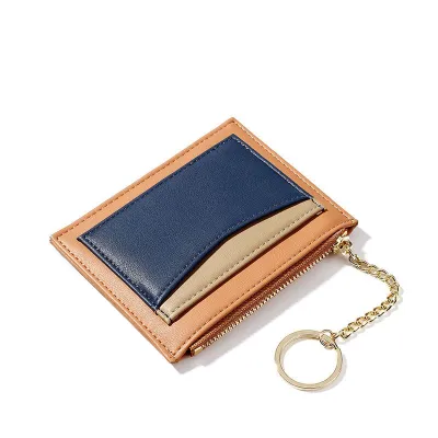 Simple Contrast Color Keychain Zipper Wallets PU Leather Solid