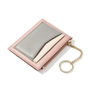 Simple Contrast Color Keychain Zipper Wallets PU Leather Solid