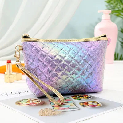 Portable Laser PU Bright Gradient Color Cosmetic Bag with Zipper