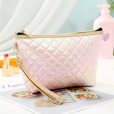Portable Laser PU Bright Gradient Color Cosmetic Bag with Zipper