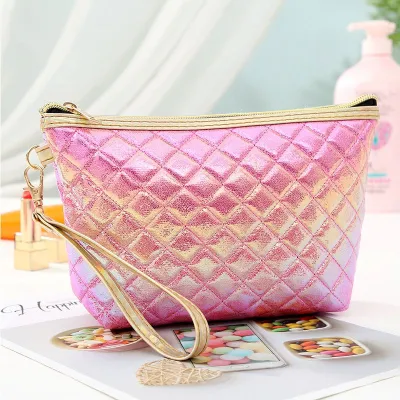 Portable Laser PU Bright Gradient Color Cosmetic Bag with Zipper