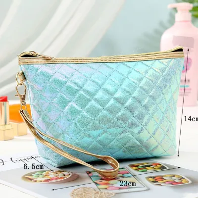 Portable Laser PU Bright Gradient Color Cosmetic Bag with Zipper
