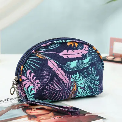 New Fashion Canvas Leaves Print Bucket Cosmetic Bag