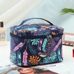 New Fashion Canvas Leaves Print Bucket Cosmetic Bag